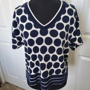 CAbi Navy and White Polka Dot Top